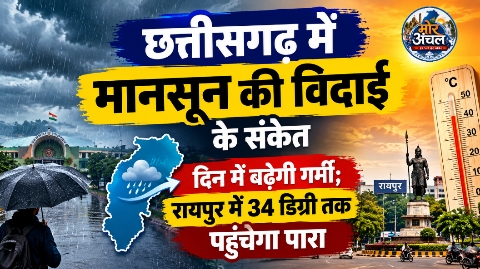 छत्तीसगढ़ में मानसून की विदाई के संकेत, दिन में बढ़ेगी गर्मी; रायपुर में 34 डिग्री तक पहुंचेगा पारा